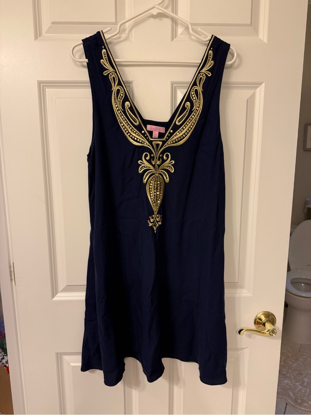 Lilly Pulitzer Navy Sleeveless Dress with Gold Embroidery
